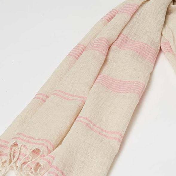 Pink Striped Summer Scarf / Wrap - Linen mix - Tolly McRae