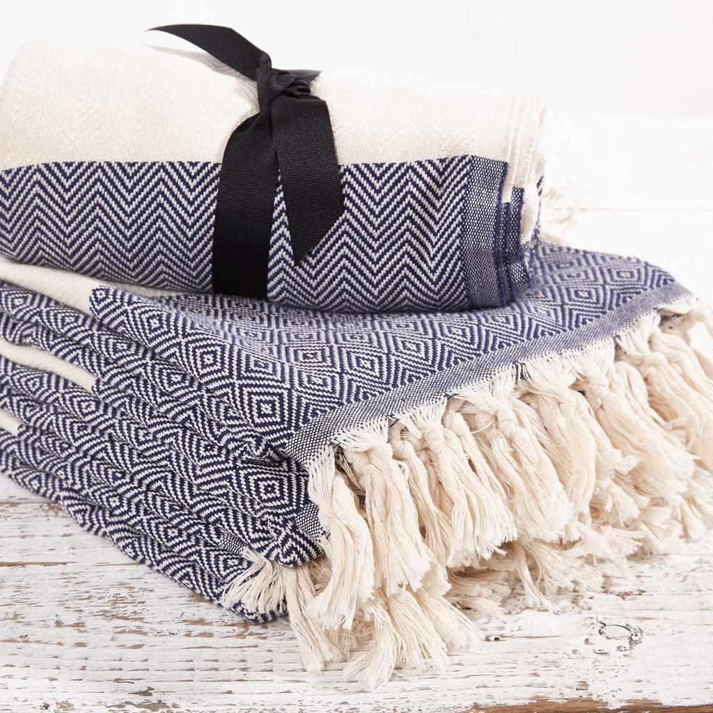 Hammam Towel / Bath Towel - French Navy Blue Herringbone - Tolly McRae