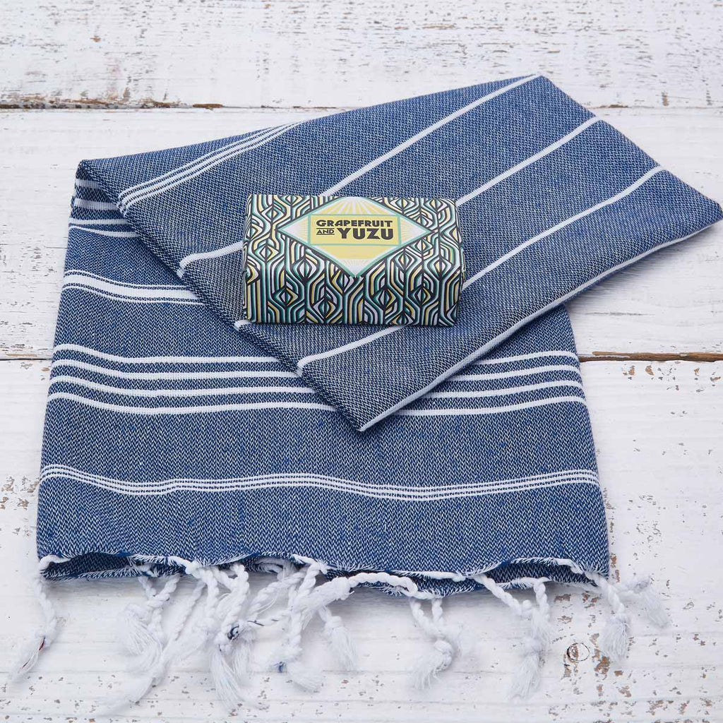 Navy Blue Striped Hand Towel - Tolly McRae