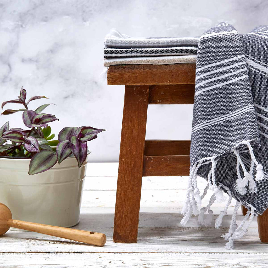 Anthracite Grey Striped Kitchen Towel / Hand Towel - Tolly McRae