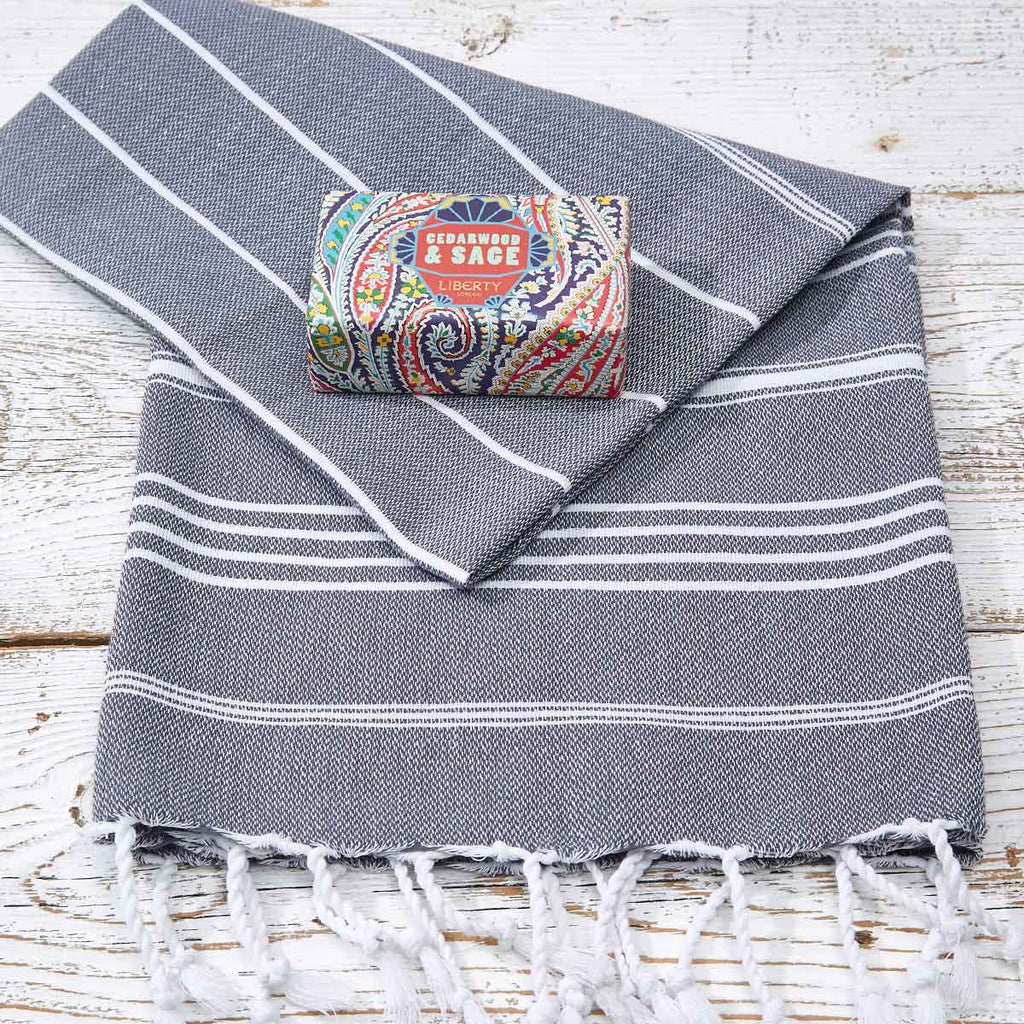 Anthracite Grey Striped Kitchen Towel / Hand Towel - Tolly McRae