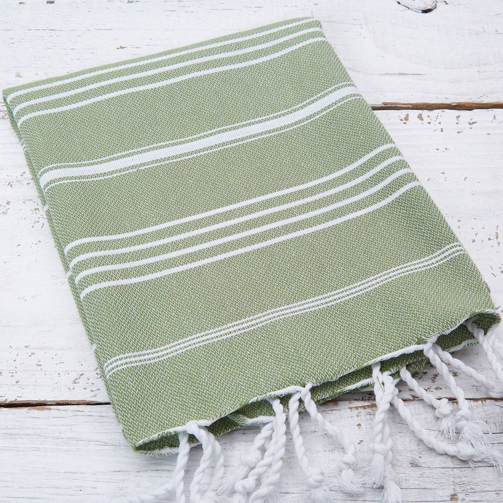 Sage Green Striped Hand Towel / Kitchen Towel - Tolly McRae