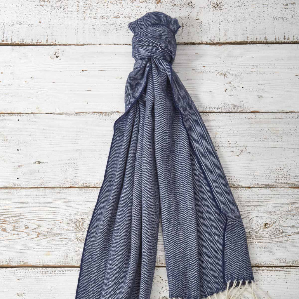 Large Cashmere Mix Scarf - Navy Blue - Tolly McRae