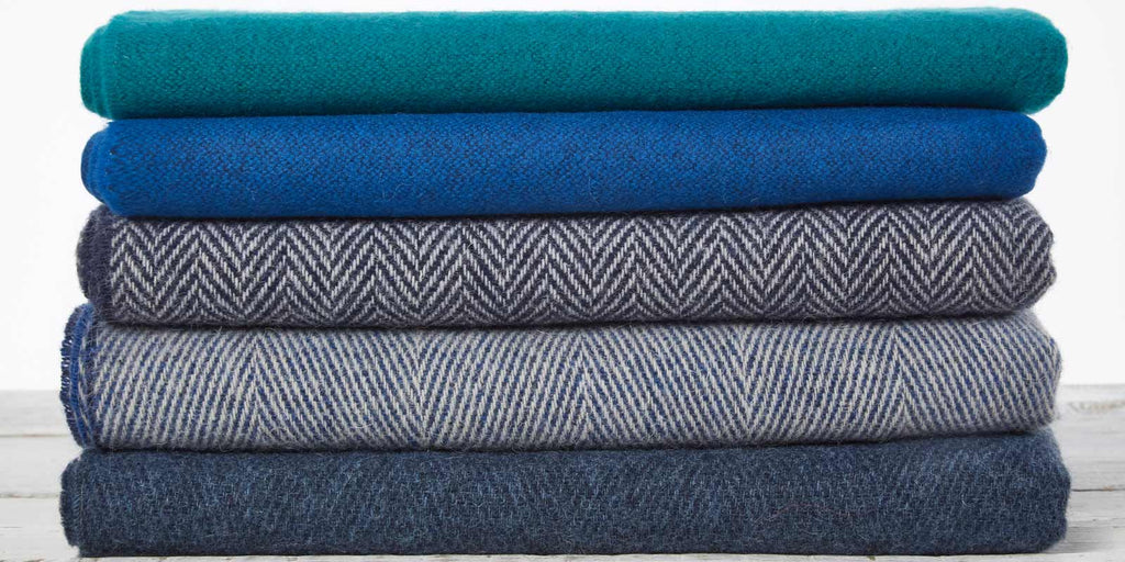 blue wool throws and blankets