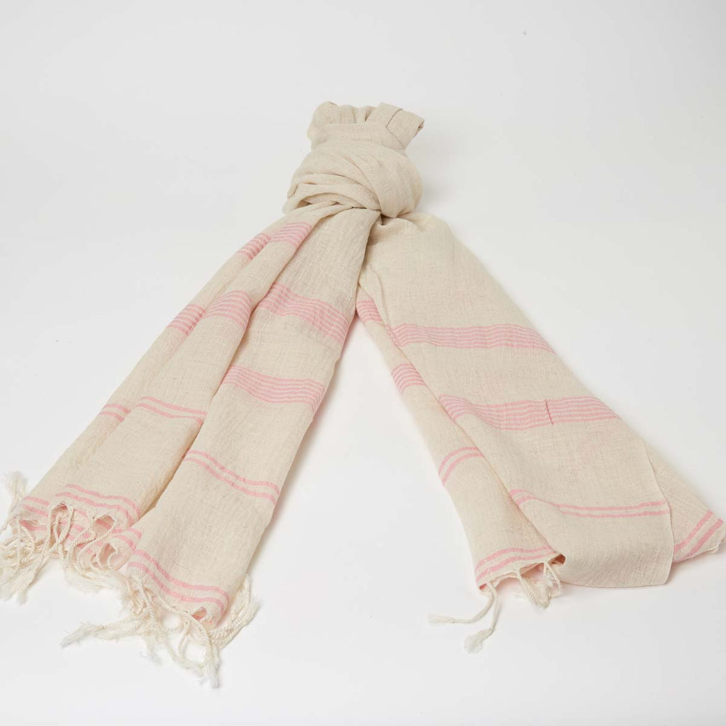 Pink Striped Summer Scarf / Wrap - Linen mix - Tolly McRae