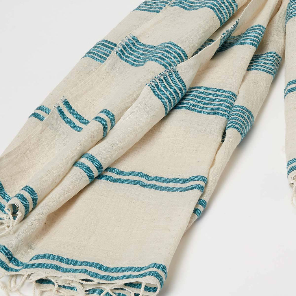 Teal Striped Summer Scarf / Wrap - Linen mix - Tolly McRae