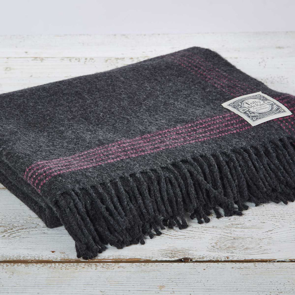 Charcoal Cashmere Mix Throw with Pink Edge Detail - Tolly McRae
