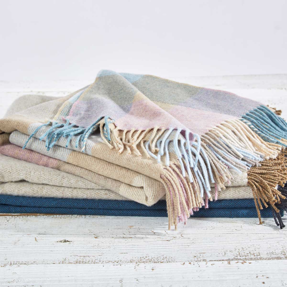 Lustersoft Throw Super Soft Merino Throw - Dusky Pastel Check | Tolly McRae Limited