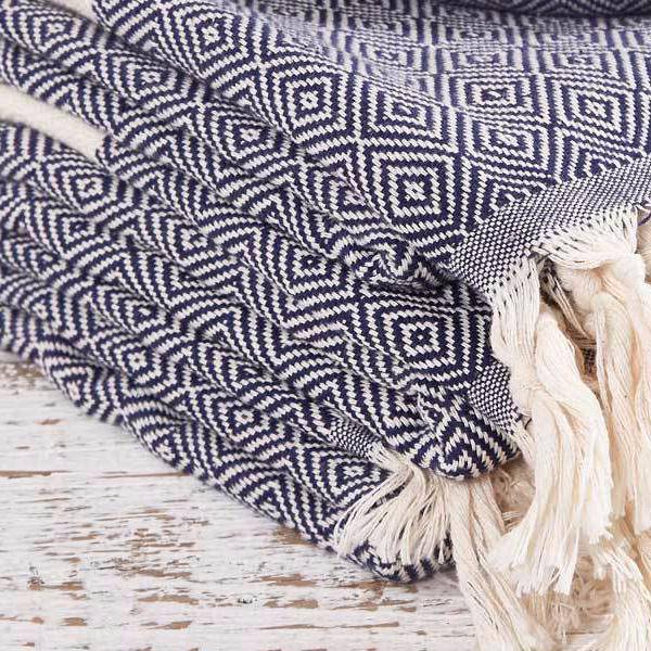 Hammam Towel / Bath Towel - French Navy Blue Geometric - Tolly McRae