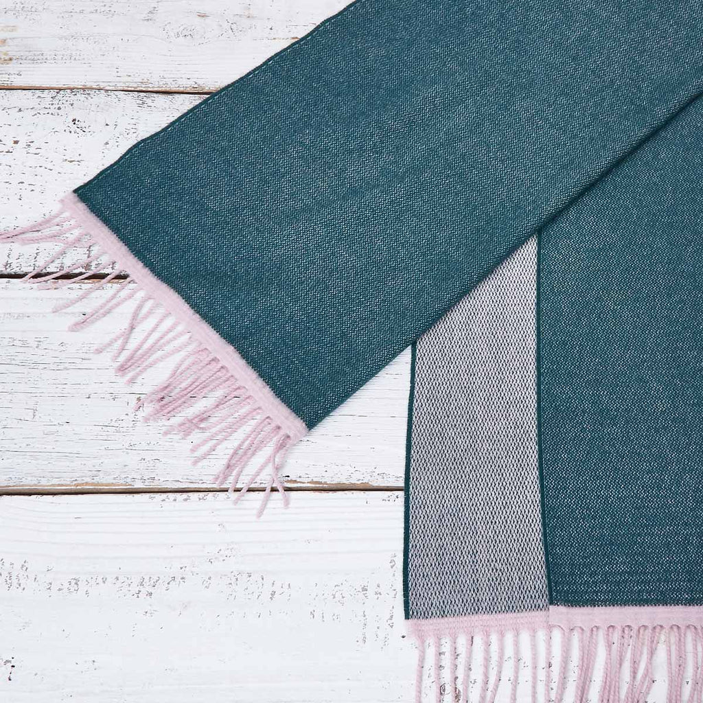Large Cashmere Mix Green Scarf - Forest Green & Pink Reversible - Tolly McRae