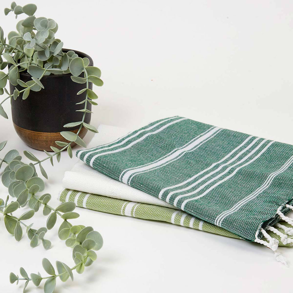 Forest Green Striped Hand Towel / Kitchen Towel - Tolly McRae