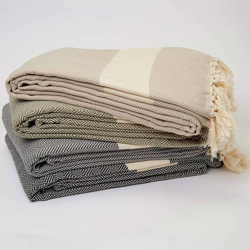 Warm Grey Cotton Throw XL - Geometric Pattern - Tolly McRae