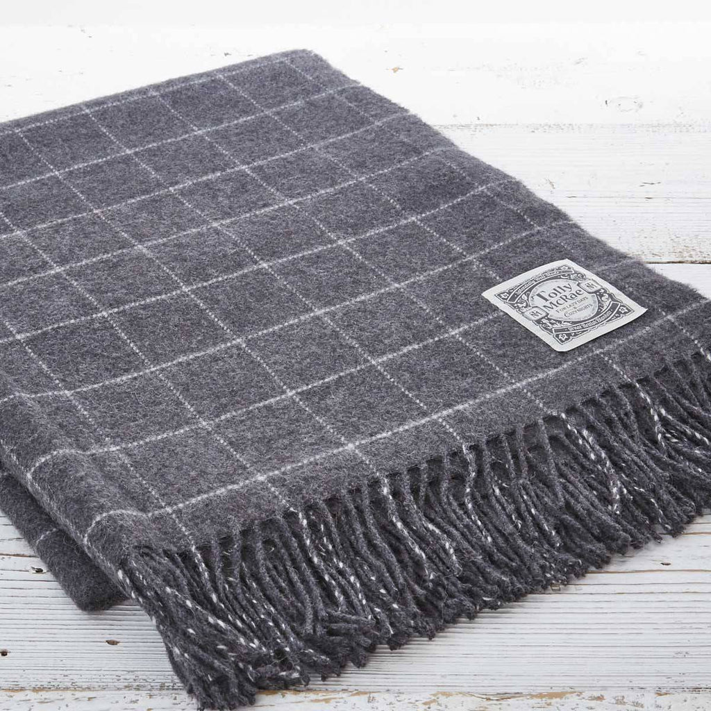Cashmere Mix Throw Charcoal Check - Tolly McRae