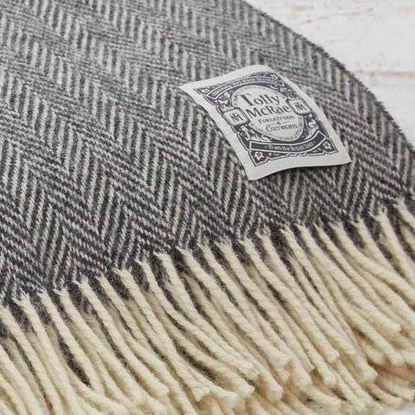 Warm Grey Herringbone Wool Throw - Tolly McRae