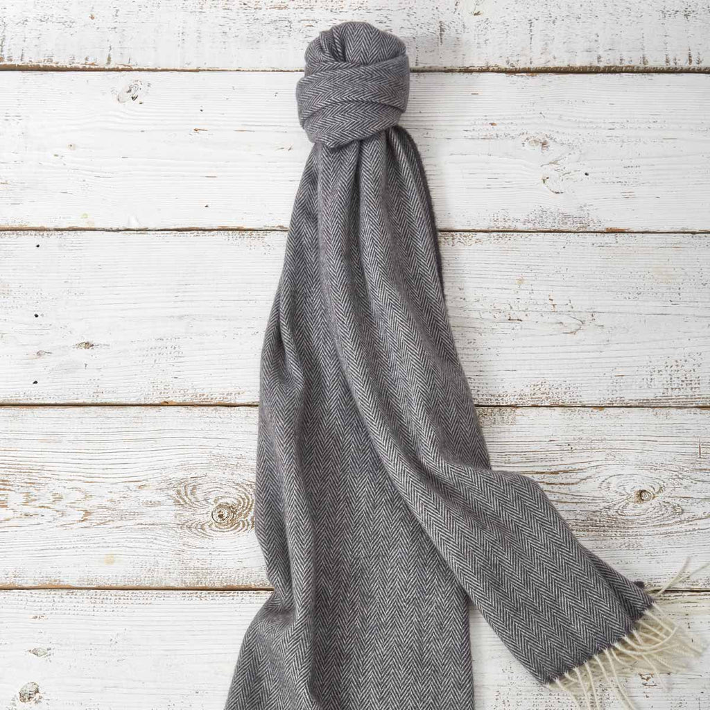 Large Cashmere Mix Scarf - Earl Grey Charcoal - Tolly McRae
