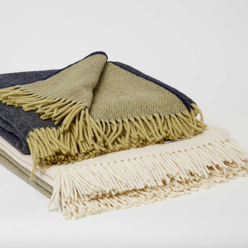 Navy Blue and Sage Super Soft Merino Reversible Throw - Tolly McRae
